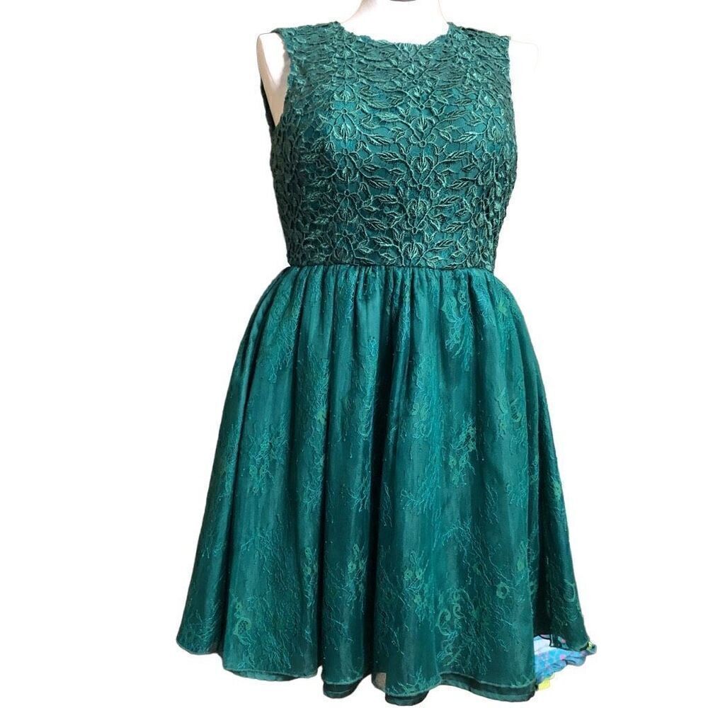 ML Monique Lhuillier Womens Dress Size 8 Ivy Green Lace Bodice New Years Wicked